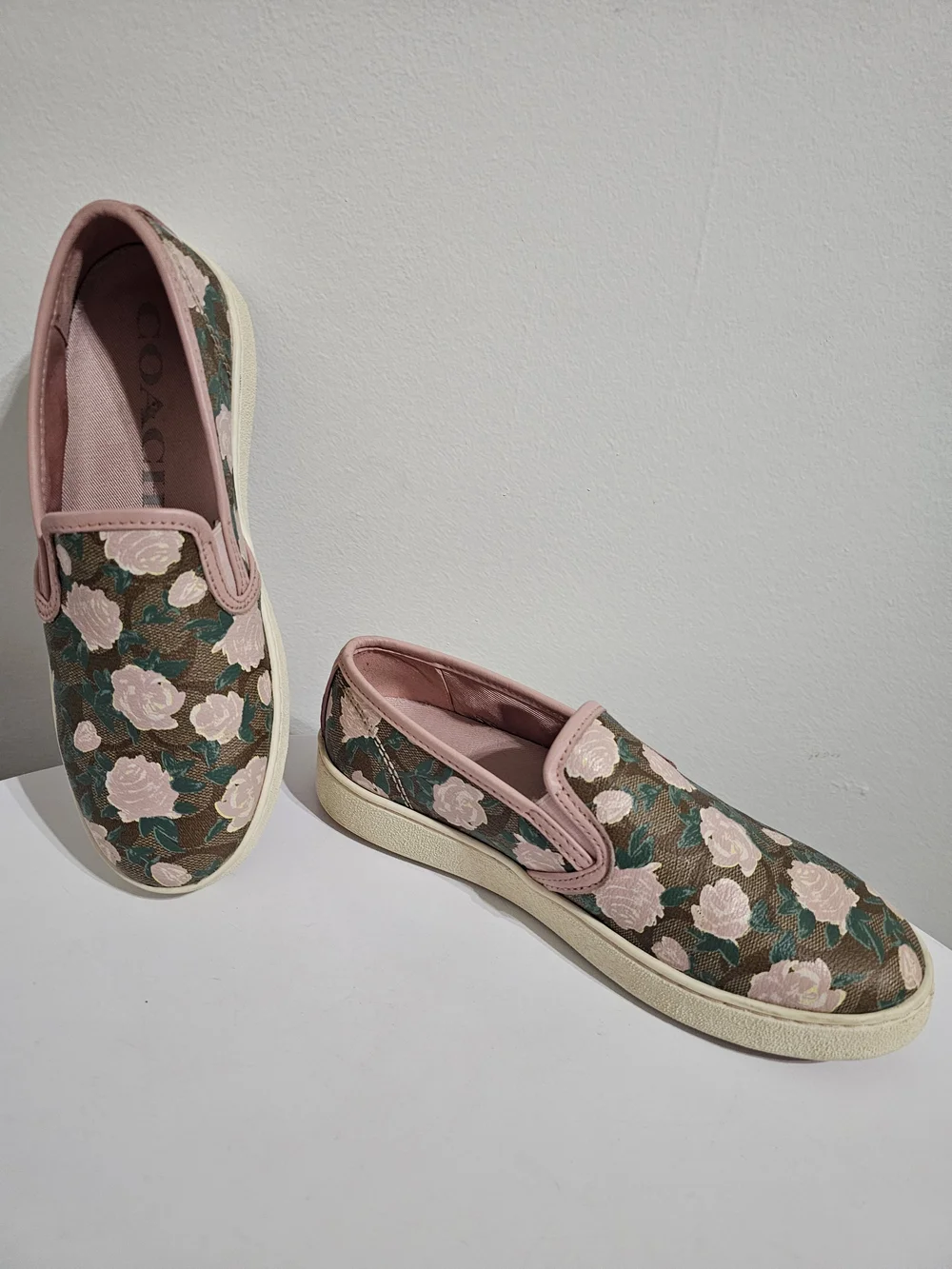 Coach Floral Signature Slip On Sneakers Pink Rose Print Size 6.5